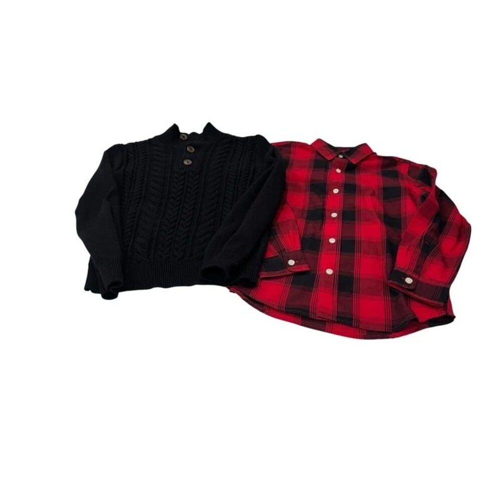 Boys Gap Medium (8) Red & Black Plaid with Matching Black Sweater Set